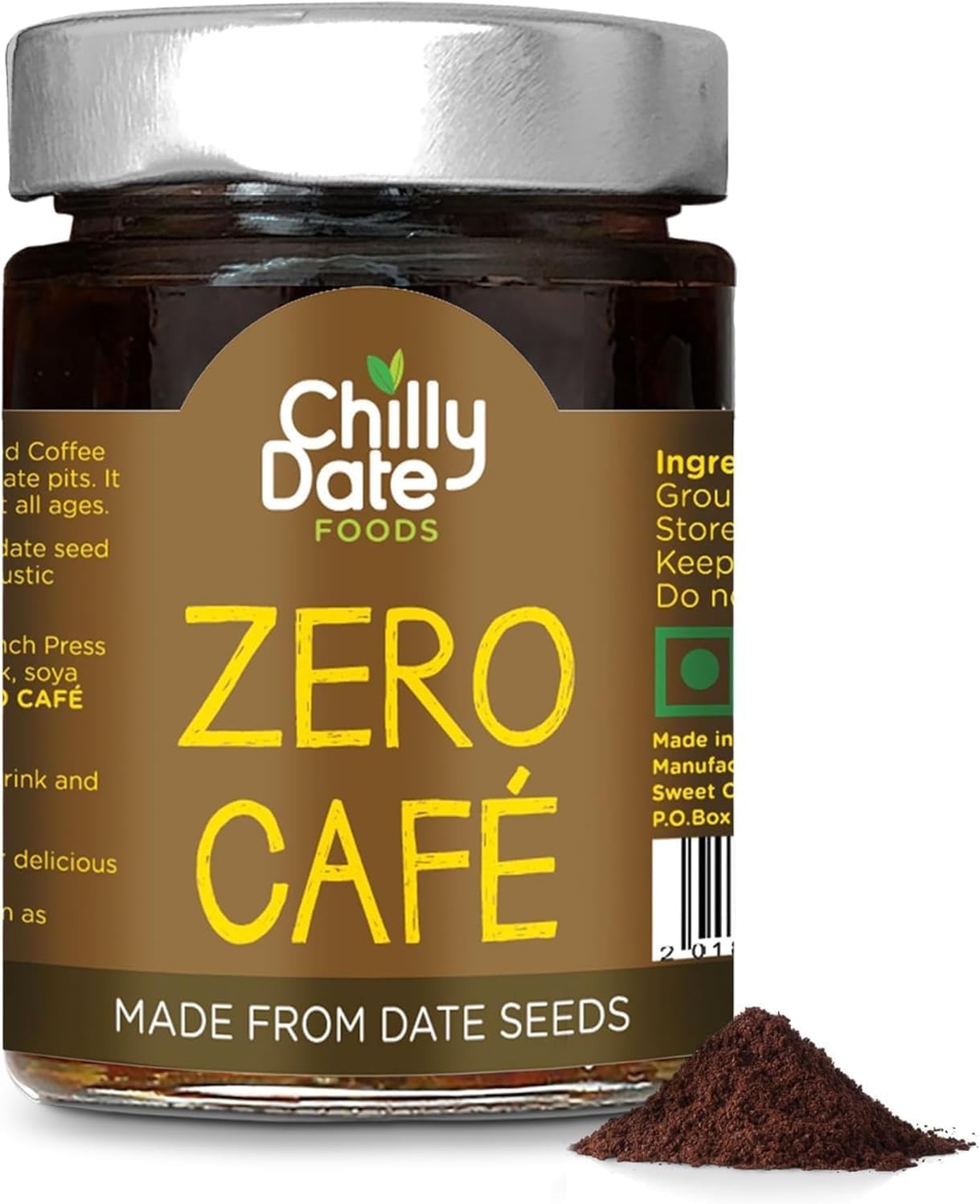 Chilly Date Foods s Premium Seed Coffee Alternative - Caffeine & Acid Free - Zerocafé - Roasted Seeds - Free of Gluten and Vegan - Antioxidants - Perfect for Healthy Living - Delicious Flavor 100g