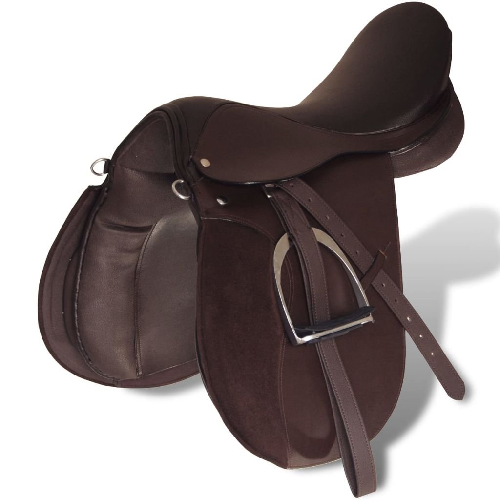 Tidyard Set de Montura de Caballo 5 en 1 de Cuero 100% 17.5 Inch, Cuña de 12 cm Marrón