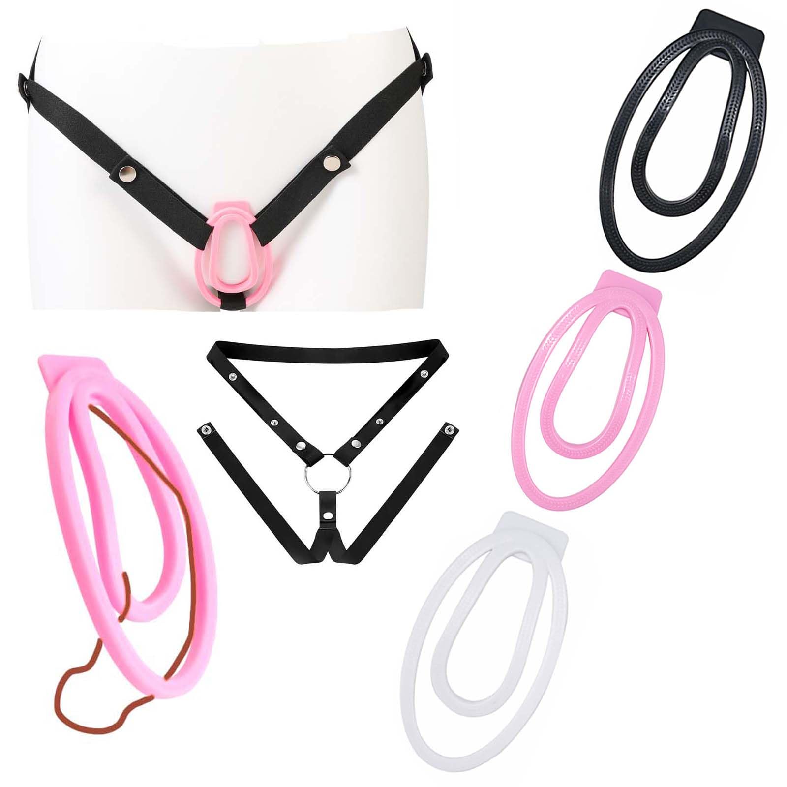 3 Colors 3Pcs Training Cage Clip Sissy Men Protective Set, 2 Sizes Optional with 1 Belt, Breathable Adjustable Invisible Set for Special Exercise -A95US (with Black Belt, Small Size)