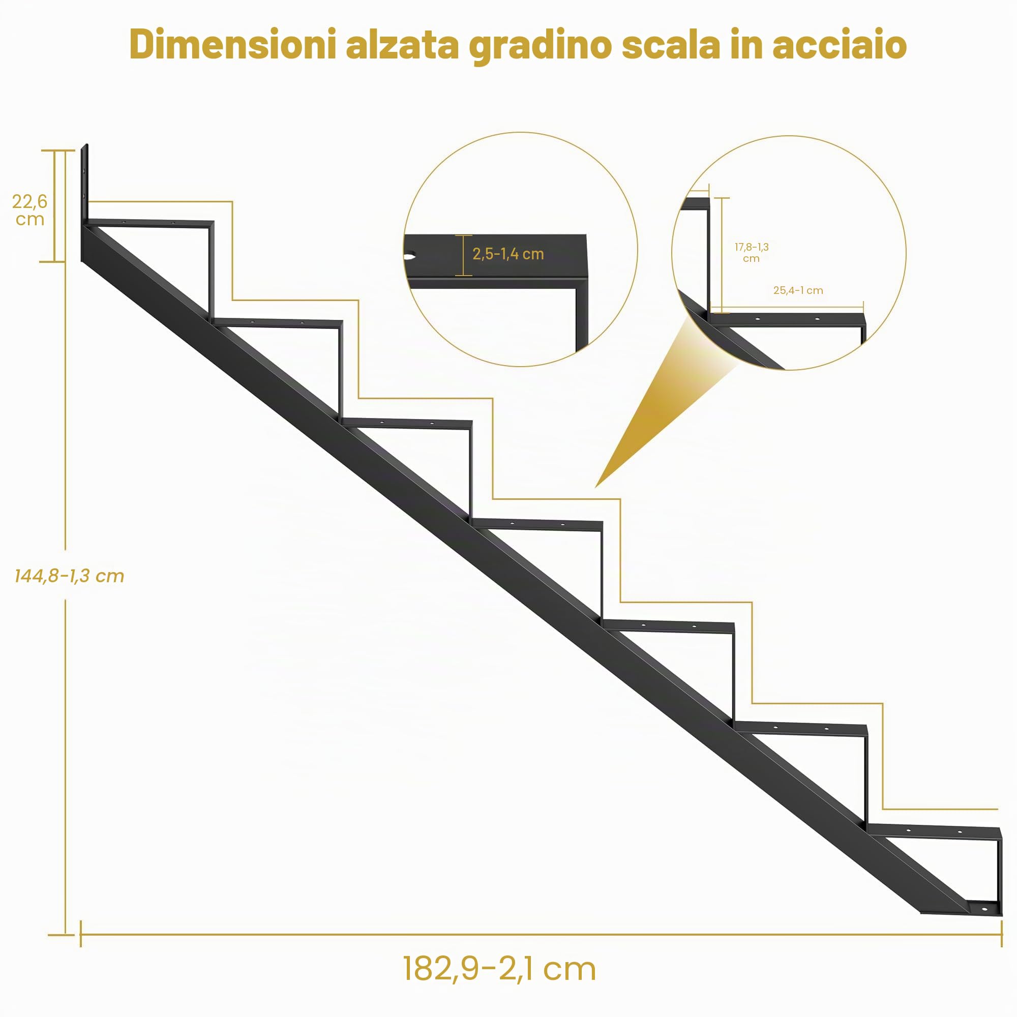 Alzate Per Scale in Acciaio Resistente, Confezione Da 2 Pezzi Interni/Esterni - 1 Gradino Con Montante Metallo Gambe Di Supporto Rinforzate Resistenti Alla Corrosione Compatibilità Globale