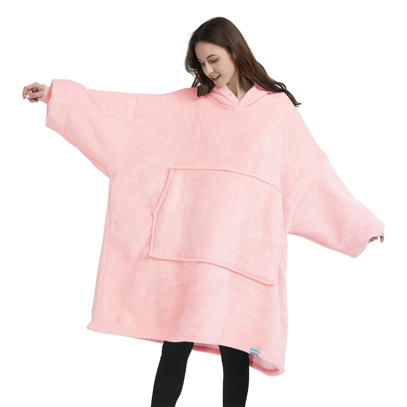Wearable Blanket Hoodie for Women Men,Oversized Adult Cozy Warm Sherpa Fleece Hooded Sweatshirt,One Size Fits All,Pink