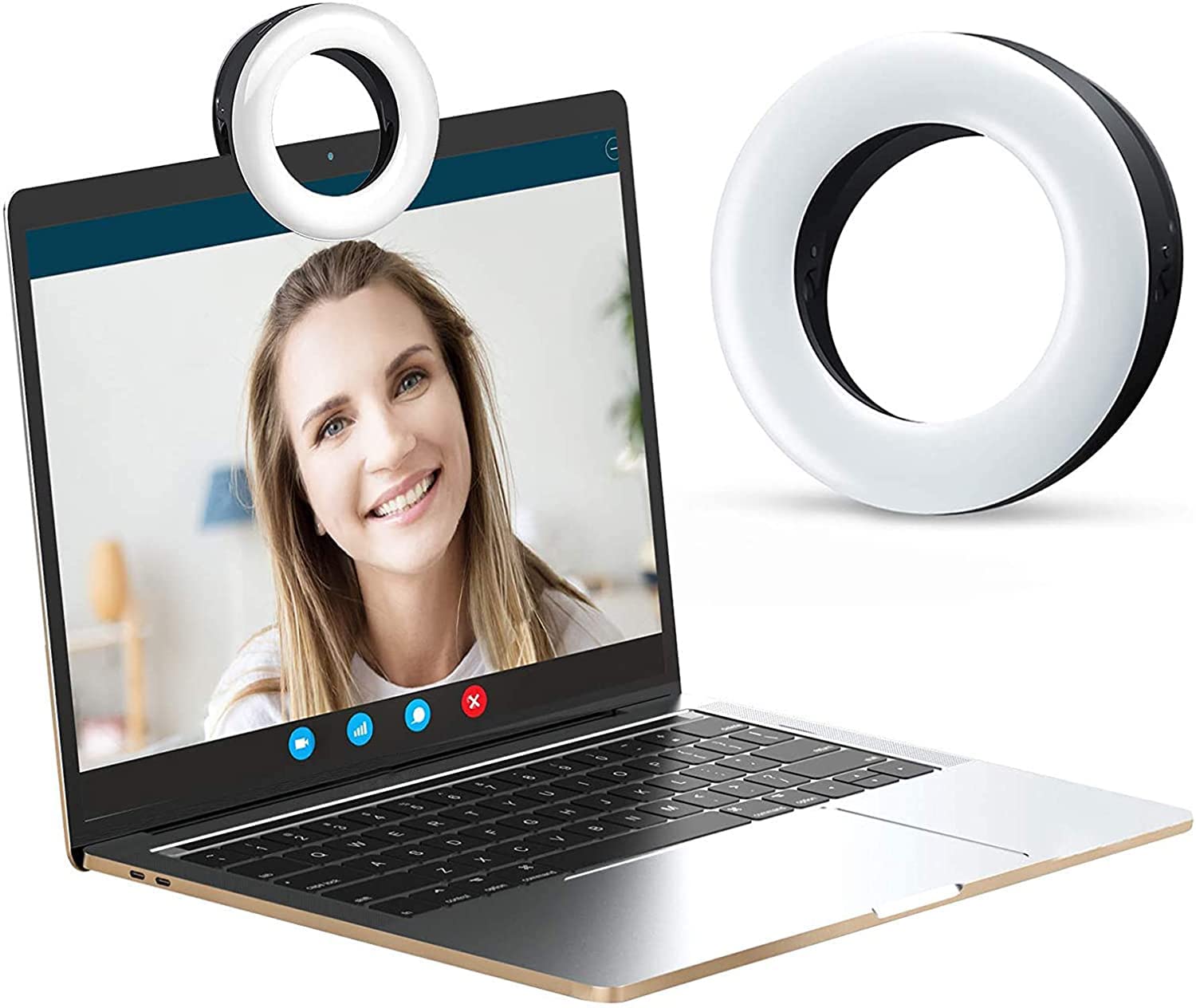 DELFINO Ring Light, Laptop Light for Video Conferencing, Phone Selfie Ring Light LED Mini Circle Light for Zoom Call, Self Broadcasting, Live Streaming, Online Meeting, Photography (Black)