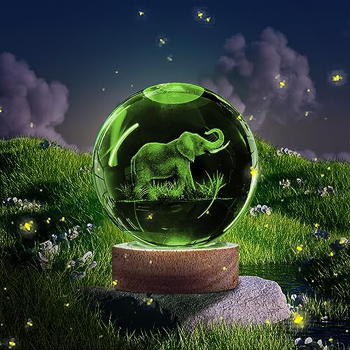 Image of 3D Elephant Crystal Ball Night Light With 16 Color Wooden Base, Upgraded 3.15 Inch Glass Ball Lamp With Remote for Birthday Holiday Xmas, Cool Toy Decor Gifts for Boys Girls Kids