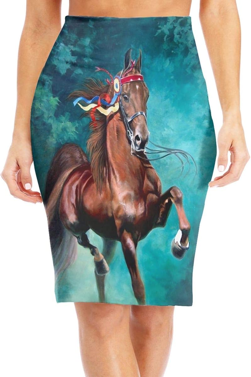 Crazy Horse Women's Fashion Printed Pencil Skirt White