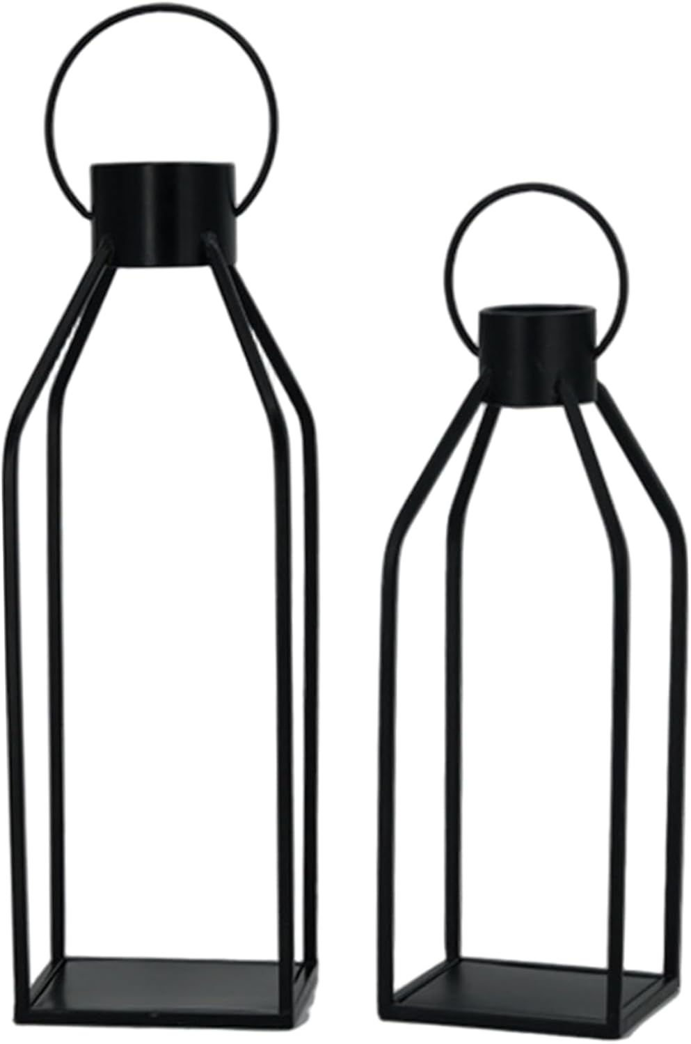 Decorative Candle Lanterns, 2PCS Vintage Black Metal Hanging Holders for Indoor Outdoor Wedding - No Candle