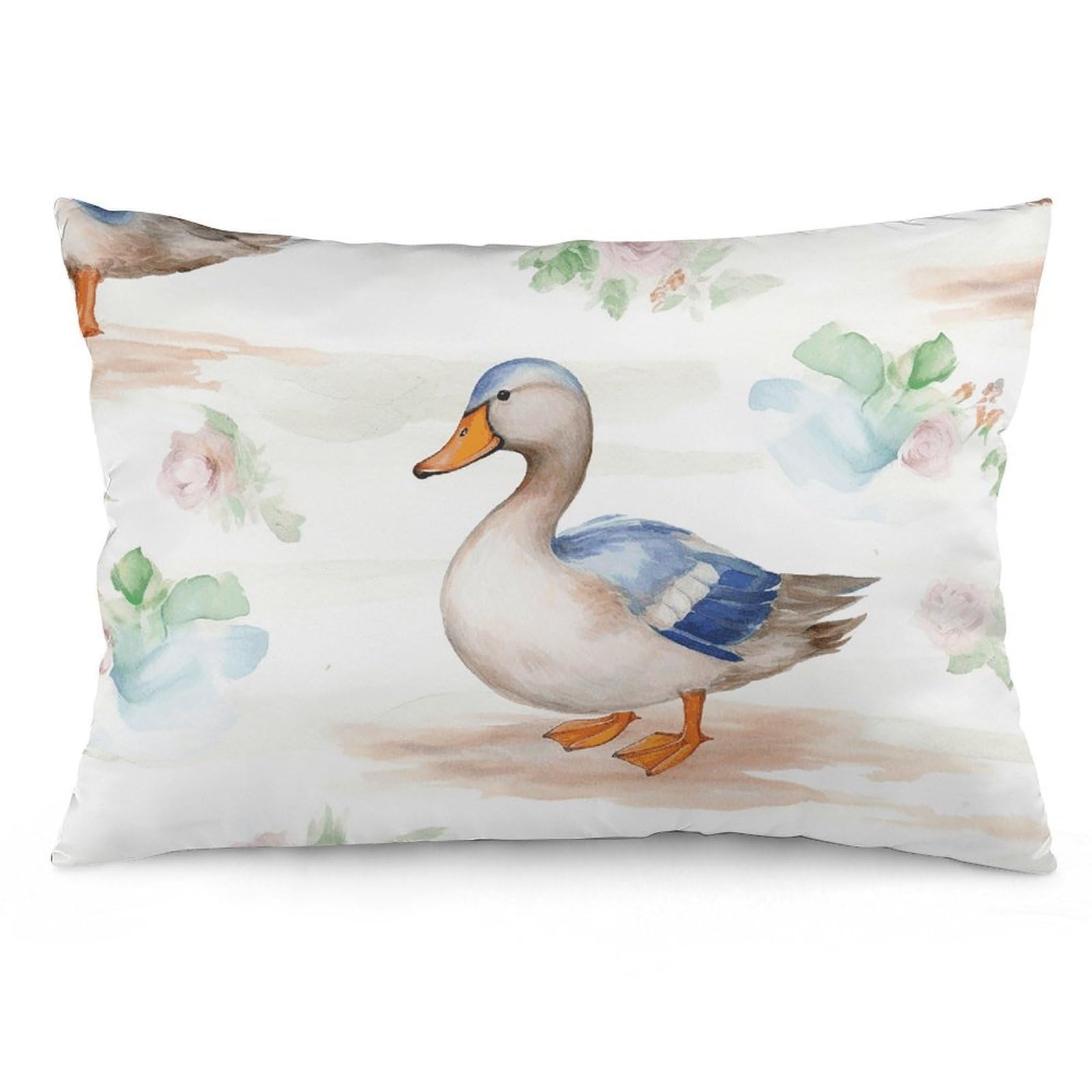 2 Pack Pillow Cases for Hair and Skin, Soft Breathable Pillow Case Covers with Hidden Zipper, Watercolor Duck Pillowcase 16 "x24 Pillow Covers for Sleeping Gift