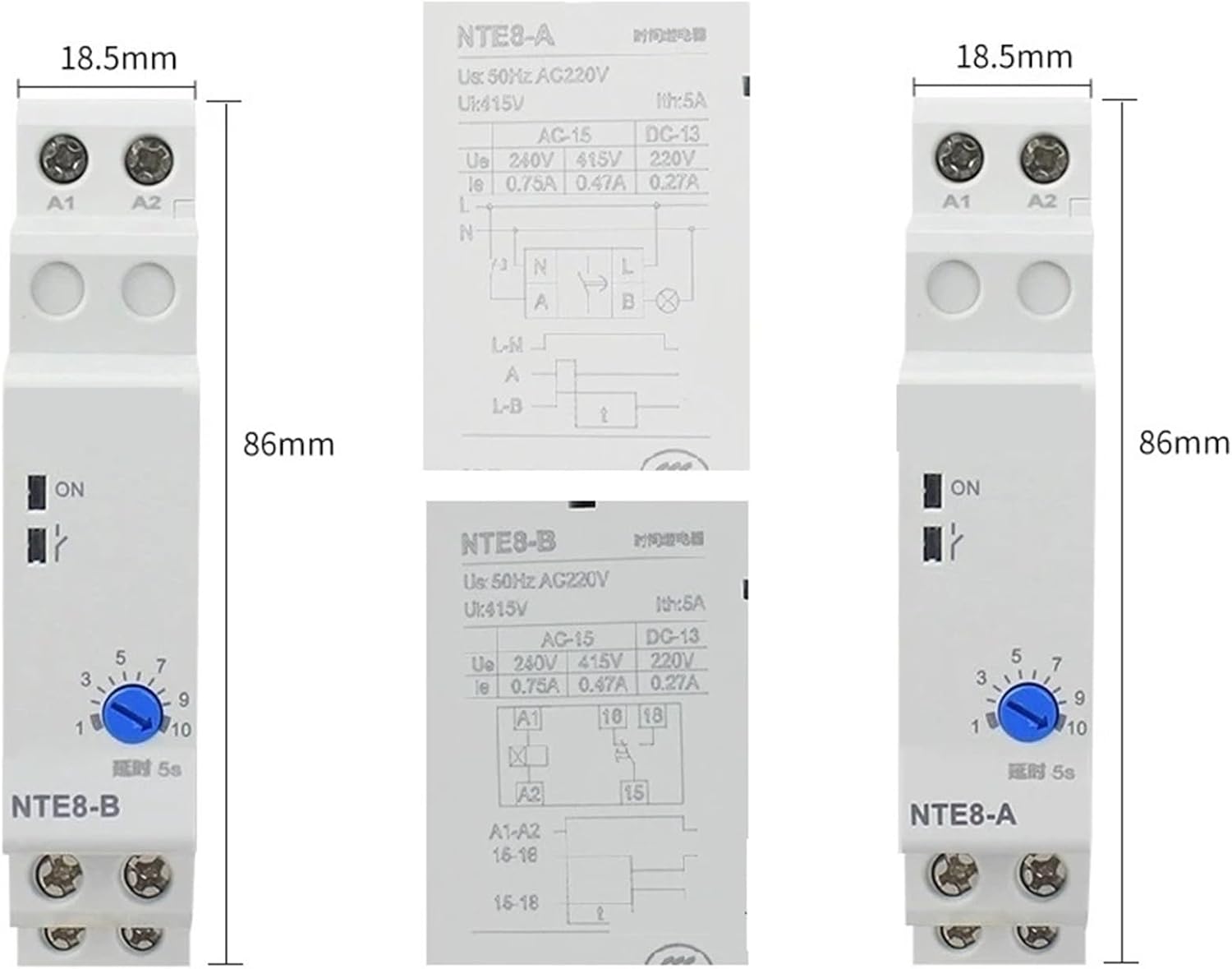 1Pcs NTE8 Series Time Delay Relay Control Off Power On Delay NTE8-A NTE8-B 10S 120S 480S AC220V DC24V Din Rail Digital Timer(B(ON Delay),NTE8 10S DC24V)