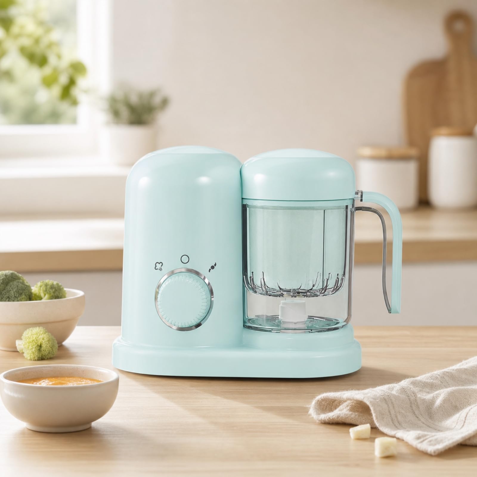 Vaporizzatore e Frullatore in un Singolo Apparecchio Compatto Cuocipappa Automatico Elettrodomestico per Genitori, Verde Pavone, Spina Piatta Standard Europea