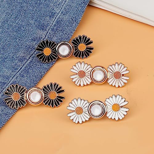 Image of 2pcs Pant Waist Tightener, Adjustable Waist Buckle Set, Extra Button for Jeans to Make Tighter, Instant Jeans Button Pins for Pants Jeans Skirts, No Sewing Required (Daisy Flower - B)