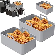 FUYGRCJ Air Fryer Liners Silicone Pot for Ninjas Dual Air Fryer, Reusable Silicone Air Fryer Liner, Double Basket Air Fryer Accessories for Air Fryer, Oven, and Microwave (2, Grey)