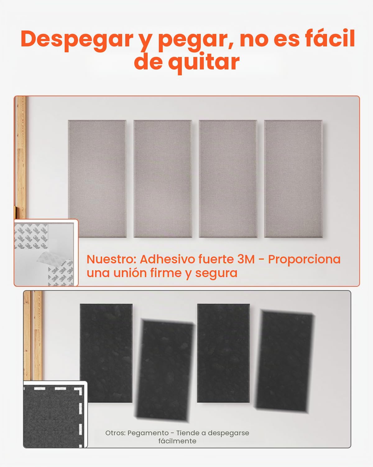 VEVOR Paneles Acústicos de Fibra de Vidrio, Paneles de Absorción de Sonido, Insonorizados Autoadhesivos, para Estudios, Oficinas, Cine en Casa, Salas de Reuniones, Camello, 600 x 300 x 50 mm, 4 uds