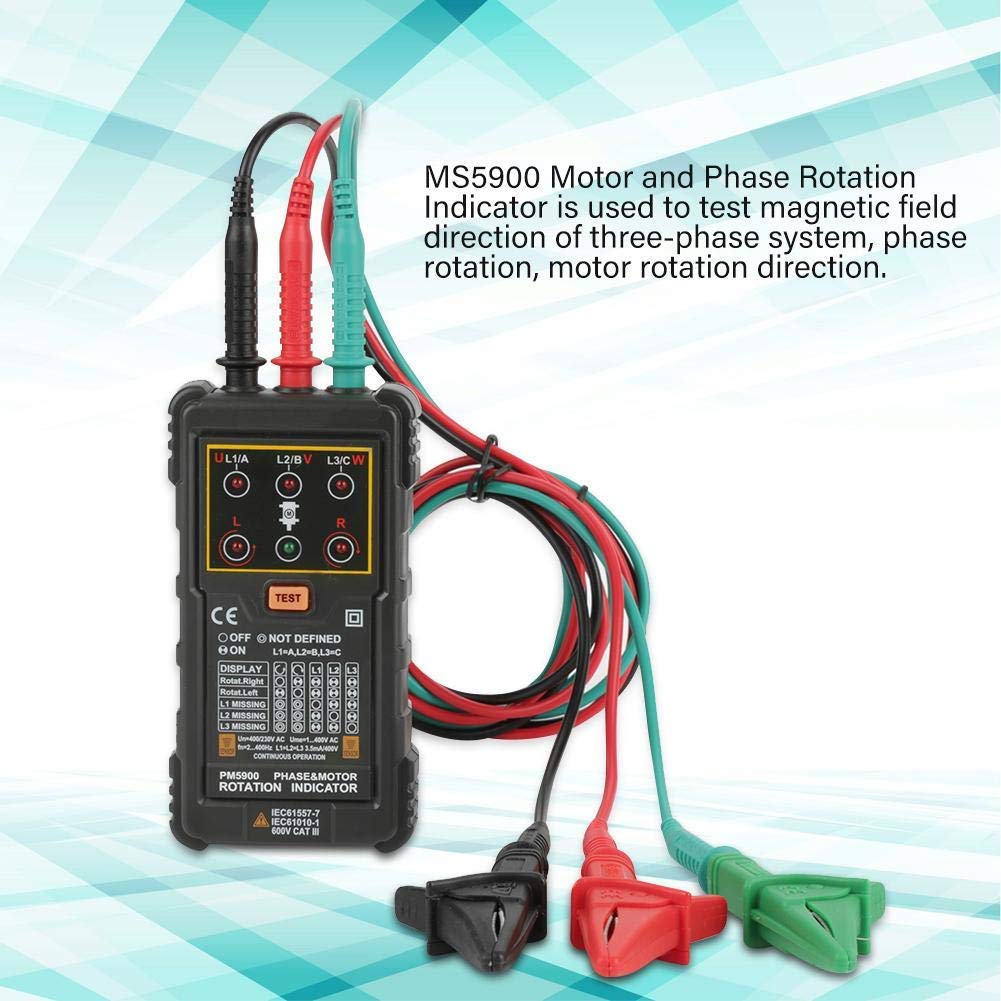 PEAKMETER PM5900 Motor 3 Fase Motor Rotación Indicador Tester Portátil Handheld Tester Herramienta necesaria para instalar, reparar o mantener 3 Fase o Motor