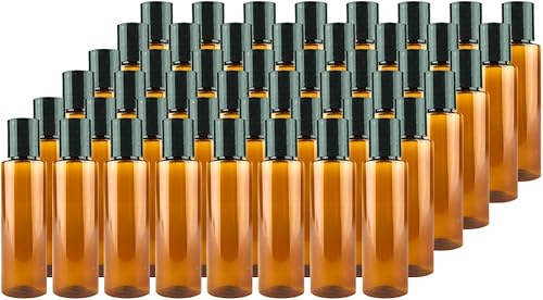 Miniatura 10 de Botellas de plástico ámbar (paquete de 12)  Botella de plástico ámbar de 1 onza con tapas de rosca utilizadas como botellas de champú reutilizables,