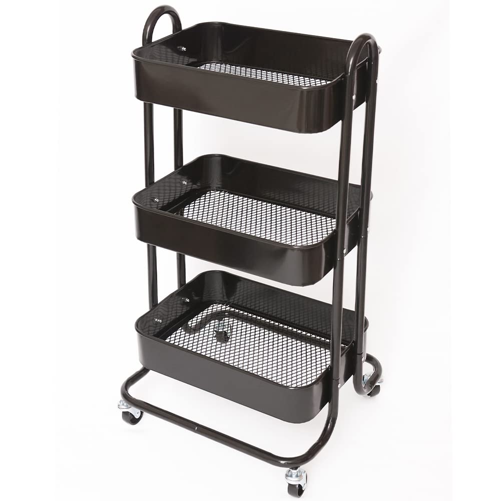 BAKAJI Carrello da Cucina in Metallo 3 Ripiani Slim Stile Industrial con 4 Ruote Girevoli, Carrellino Portaoggetti Ideale per Cucina, Bagno, Soggiorno, Design Salvaspazio, Multiuso, 46x40x84Hcm (Nero)