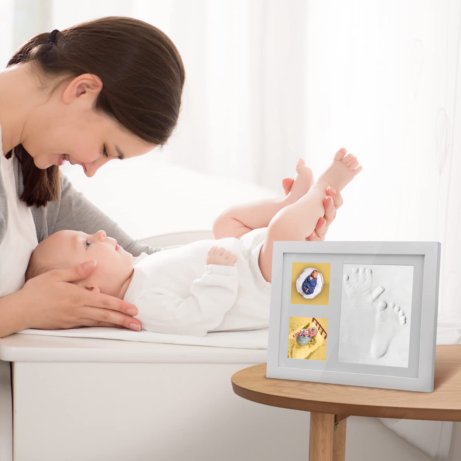 Cornice Impronte Neonato 5ª Generazione Kit Impronte Mani e Piedi Argilla Morbida Regalo Neonati Portafoto Tavolo Parete