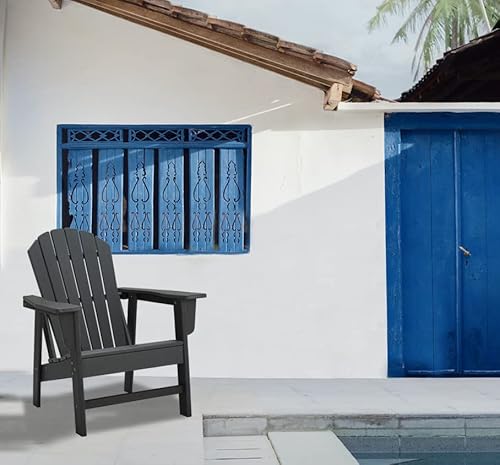 Voqnis Outdoor Adirondack Chair, Hdpe Plastic Patio Chairs For Fire Pits, Gardens, Decks, Seaside Weather Resistant, Waterproof, Easy To Assemble (Black) #TOP4