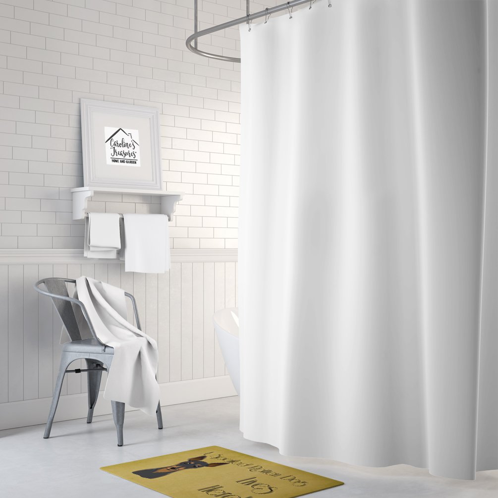 Caroline's Treasures BB1488RUG Min Pin Spoiled Dog Lives Here Machine Washable Memory Foam Mat, Bathroom Rug, Non-Slip Bath Mat, Durable Thick Washable Rugs for Kitchen, Bathroom Quick Dry, Decorative