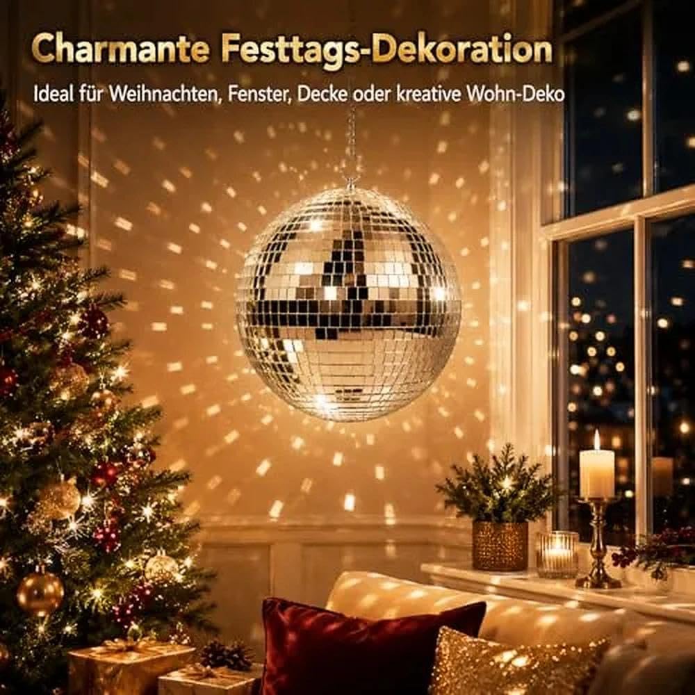 Spiegel-Discokugel 25cm,Discokugeln Zum Aufhängen,Spiegelkugel 25cm mit Selbstklebende Mini Spiegel und Haken Selbstklebend,Spiegelkugeln Disco Kugel,Ideal für Partys Oder DJ-Lichteffekt