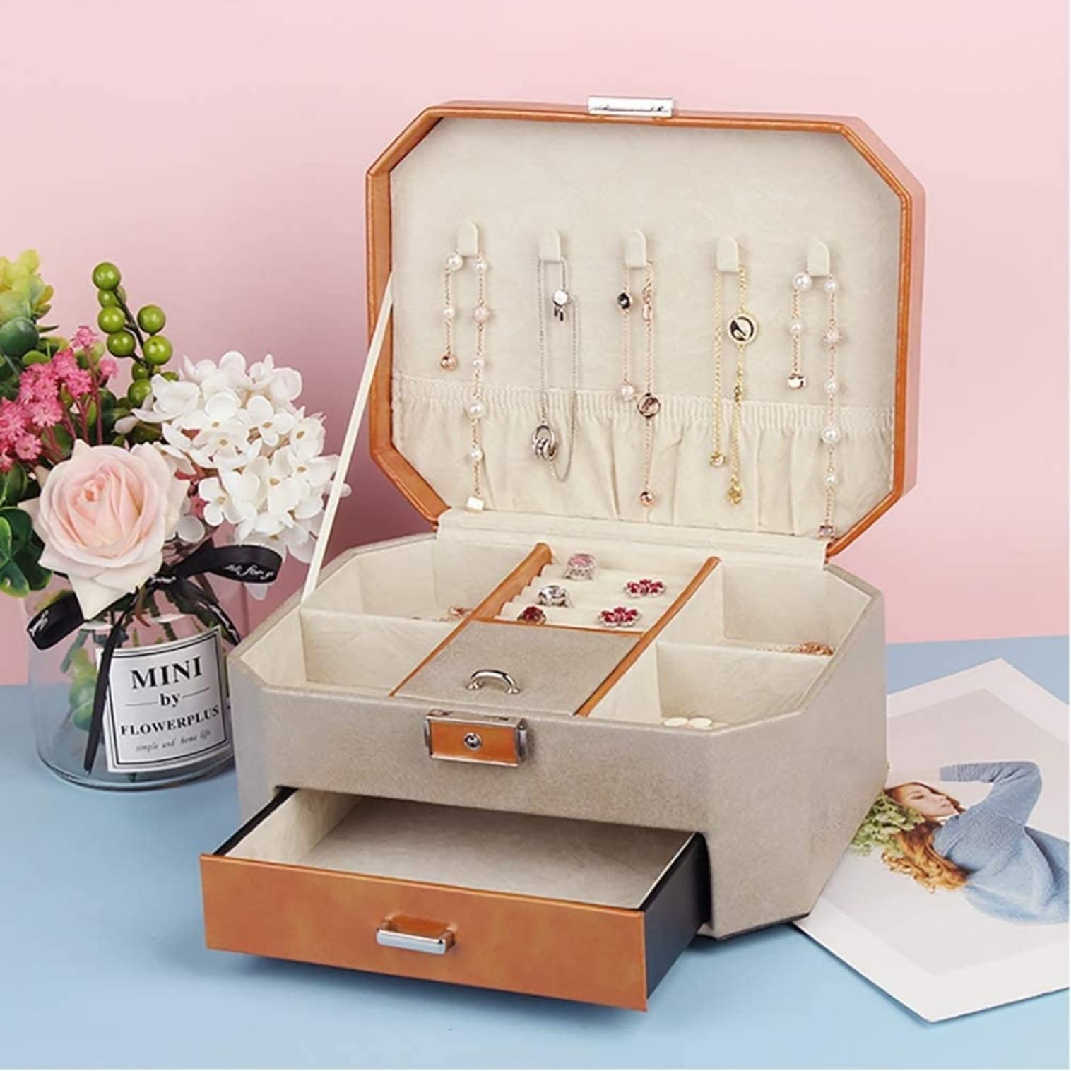 LLXYWJ Caja de joyería Expositor Caja de joyería Cajón Caja de joyería Organizador Collar Anillo Pendientes Caja de Almacenamiento de joyería Organizador de joyería para niñas