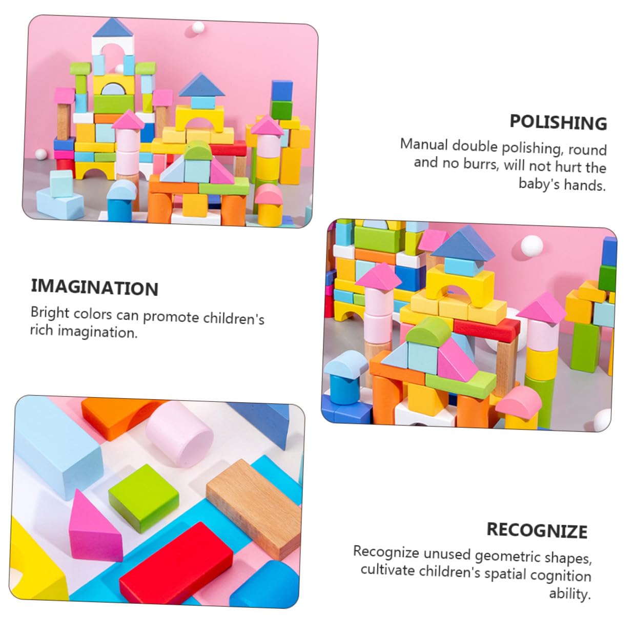 BESPORTBLE Juego de 100 Bloques de Madera Geométricos para Juguetes de Construcción Educativos para Bebés y Pequeños Set de Piezas Ecológicas para Desarrollo Creativo y Habilidades