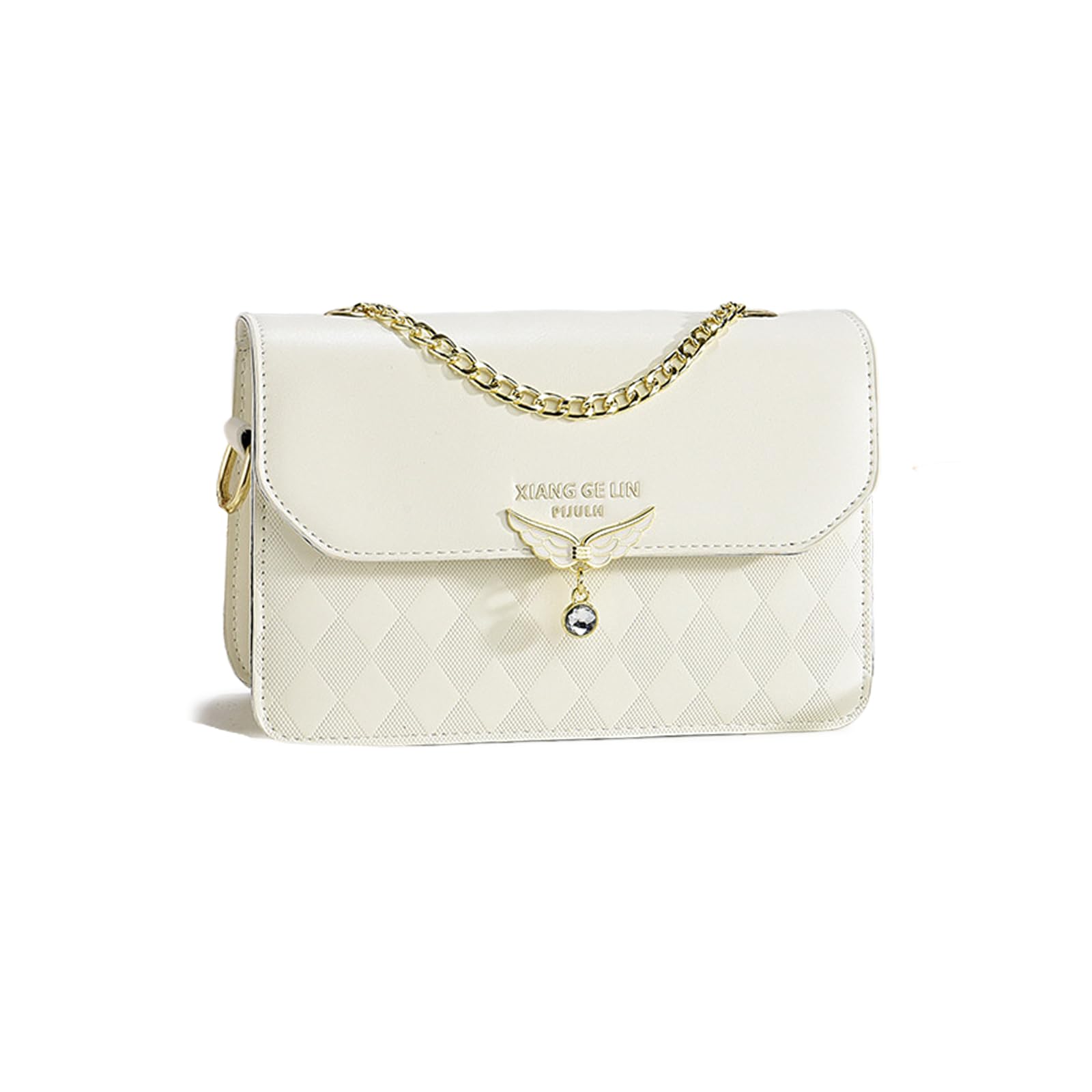 NICOLE & DORIS Crossbody Bags for Women Chain Handle Handbags Mini Shoulder Bag Patchwork Beige-Checked