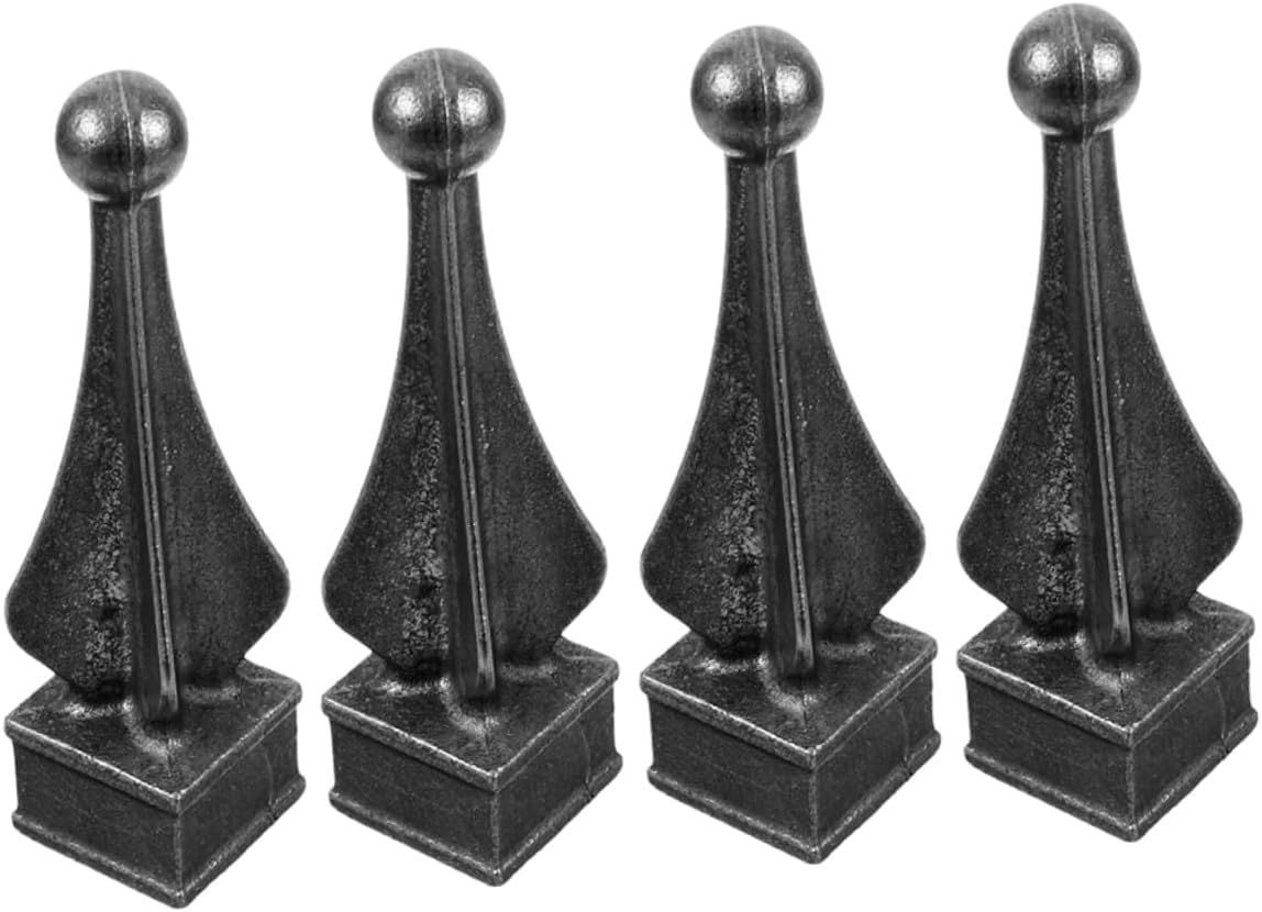 4pcs Iron Picket Fence Finials Decorative Garden Topper for Patio Weldable Ornamental Tips Black Fence Accessories for Courtyards and Mailboxes