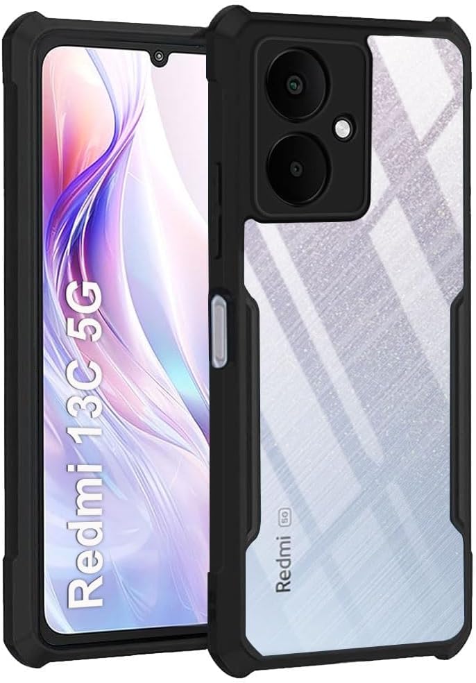 TheGiftKart Crystal Clear Mi Redmi 13C 5G / Poco M6 5G Back Cover Case | 360 Degree Protection | Shock Proof Design | Transparent Back Cover Case for Redmi 13C 5G / Poco M6 (PC & TPU, Black Bumper)