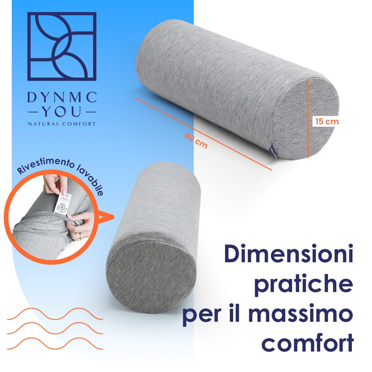 DYNMC you Cuscino Lungo Imbottito per Collo Rivestimento in Bambù OEKO-TEX di Altissima Qualità – Cuscino Memory Foam Cilindrico Ultra Confortevole - Cuscino Cervicale e Lombare Rotondo