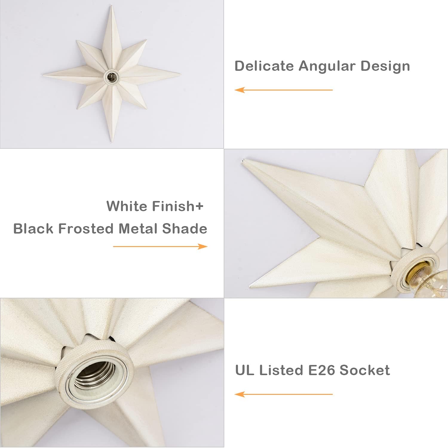 Airposta 16 inch Flush Mount Ceiling Light, Modern Farmhouse White Star Ceiling Light, Vintage Star Light Fixtures Ceiling for Hallway, Entryway, Study Room, Bedside, Stair, Foyer, Kitchen, Bathroom