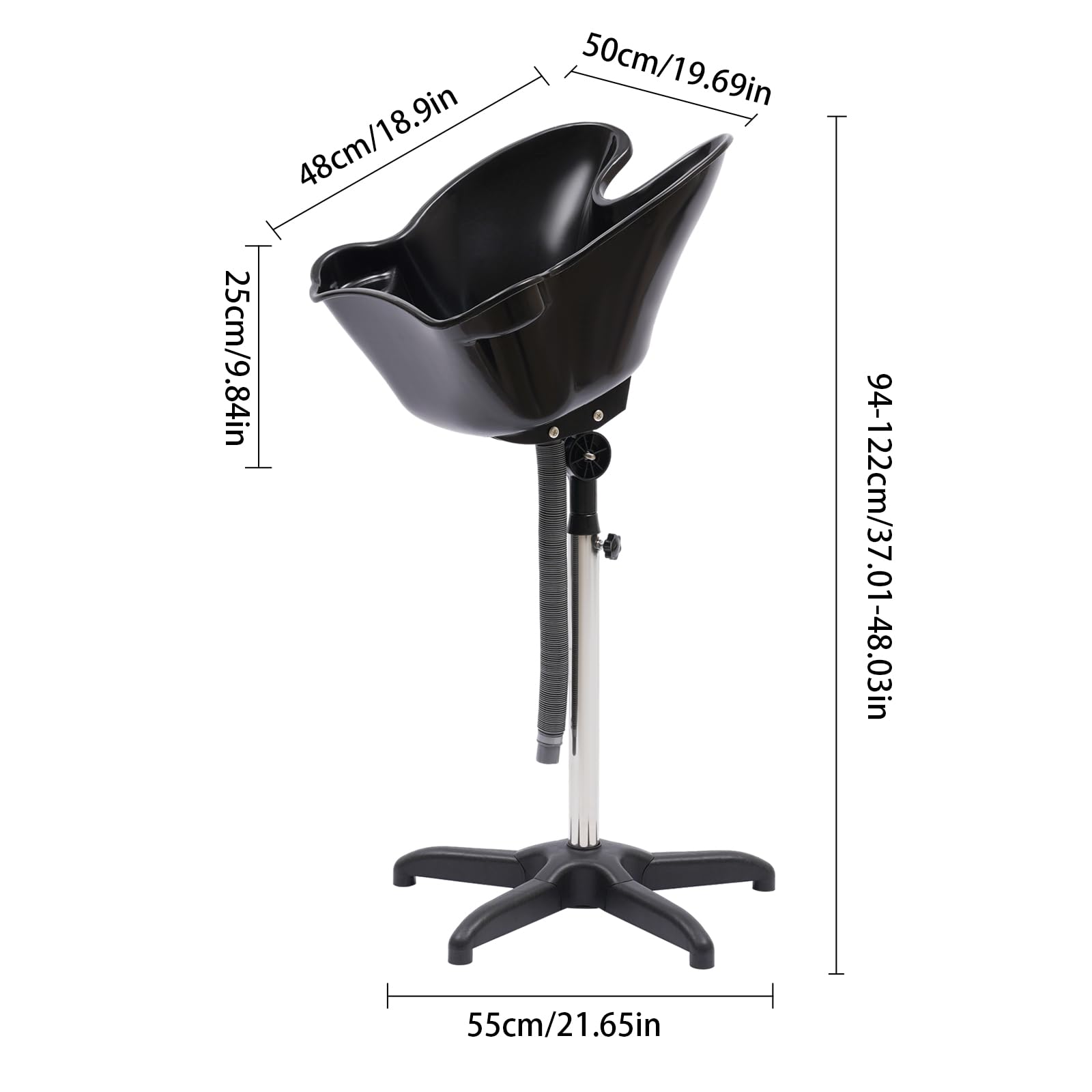 Lavabo de pelo ajustable en altura para personas mayores y hogares – Cómodo fregadero con lavabo profundo y soporte ajustable, incluye manguera de drenaje