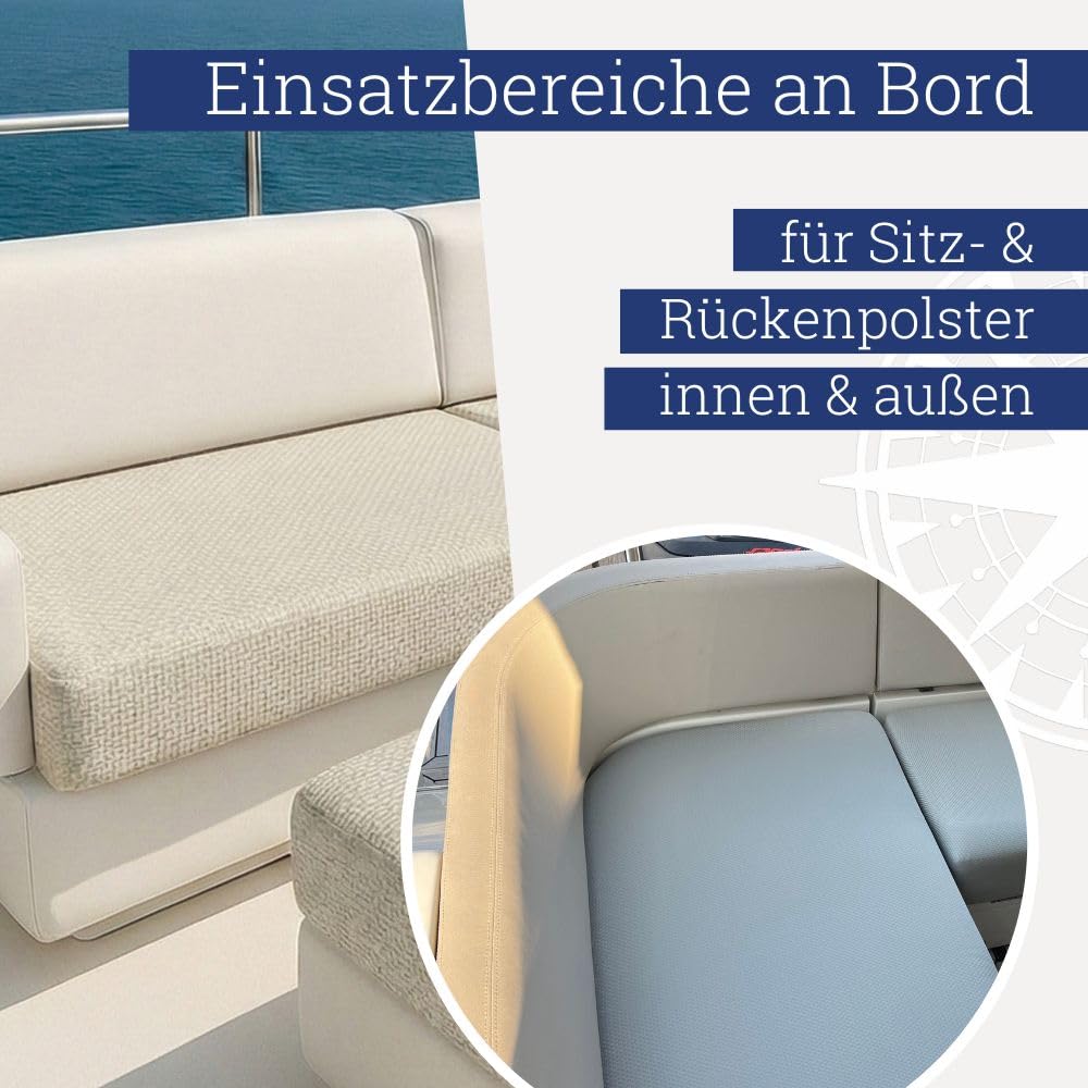 FlexiCover Polsterschlauch – Nahtloser Polsterüberzug für Sitz und Rückenpolster 5 m – elastischer Schlauchstoff für Polster – Bootszubehör