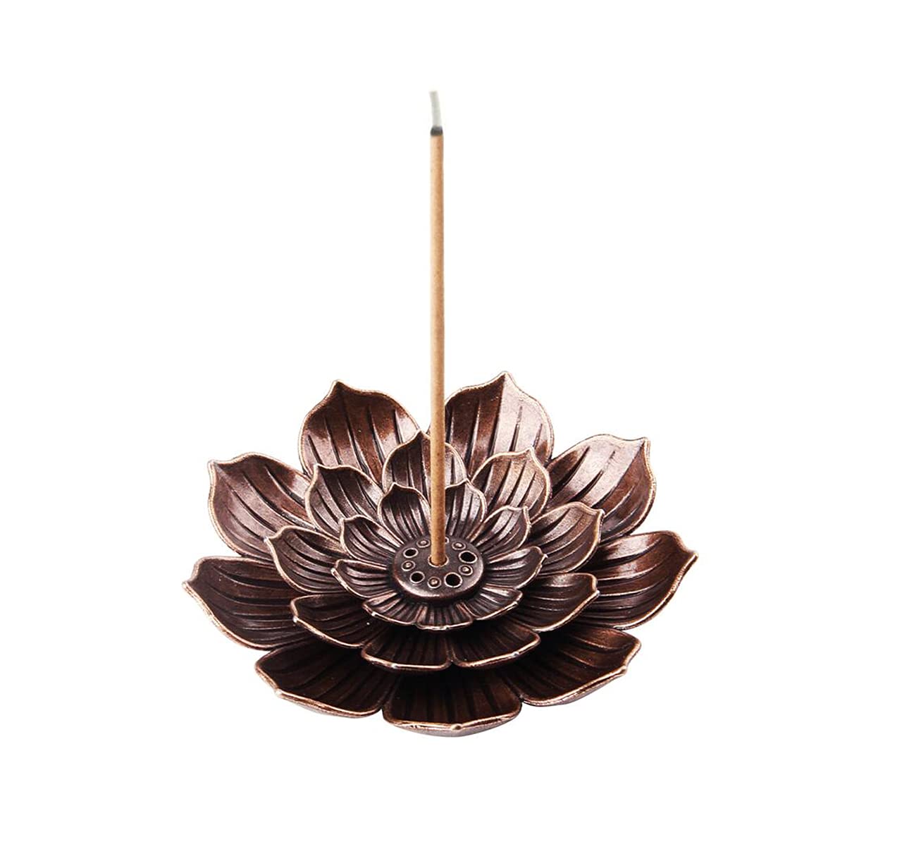 sansheng Lotus Incense Holder,(3-1/3-Inch) Inscents Sticks Holder,Coils/Cone Incense Holders（Brown）