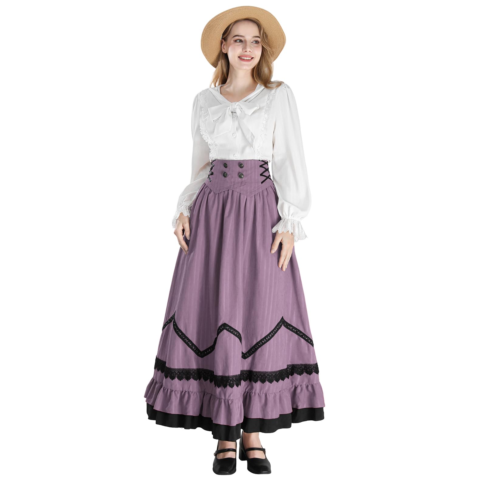 CR ROLECOS Abito vittoriano da donna 1800 costume edoardiano 2 pezzi camicetta rinascimentale gonna abiti da ballo