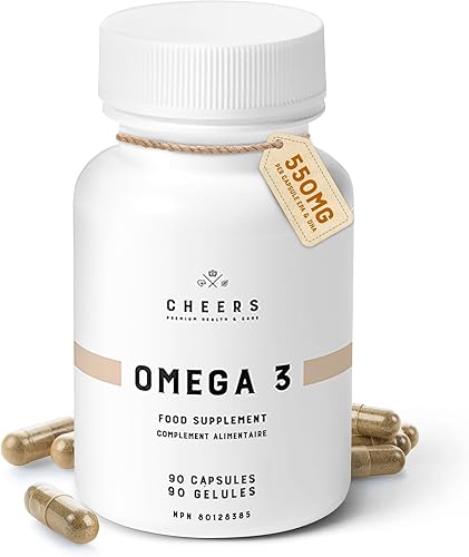 CHEERS Suplemento Omega-3 | Alta resistencia 550mg EPA y DHA por cápsula | 90% biodisponible, suplemento de etiqueta limpia | Apoya la salud del