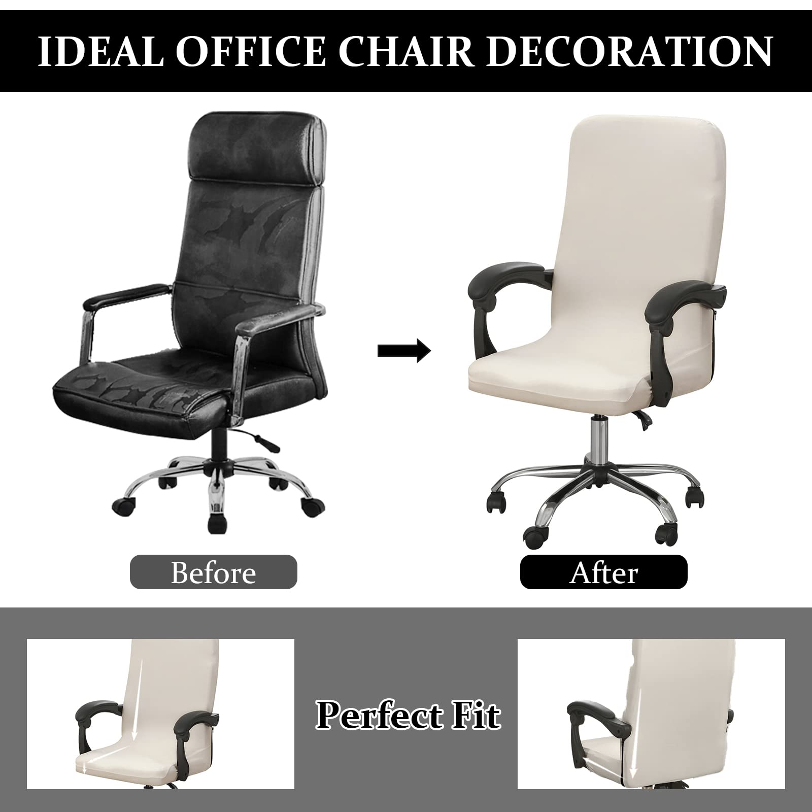 Jaotto Coprisedia Ufficio Elasticizzato, Fodere Coprisedia Girevole Ufficio Universale Lavabile Rimovibile, Coprisedia da Computer con Schienale, Copeture per Sedia da Ufficio(Beige,Large)