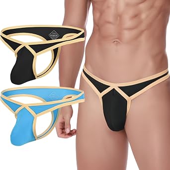 Mens Low Rise G-String Thong with Support Pouch Slim Fit Bikini Underwear for Men Soft Stretch Daily Party Wear