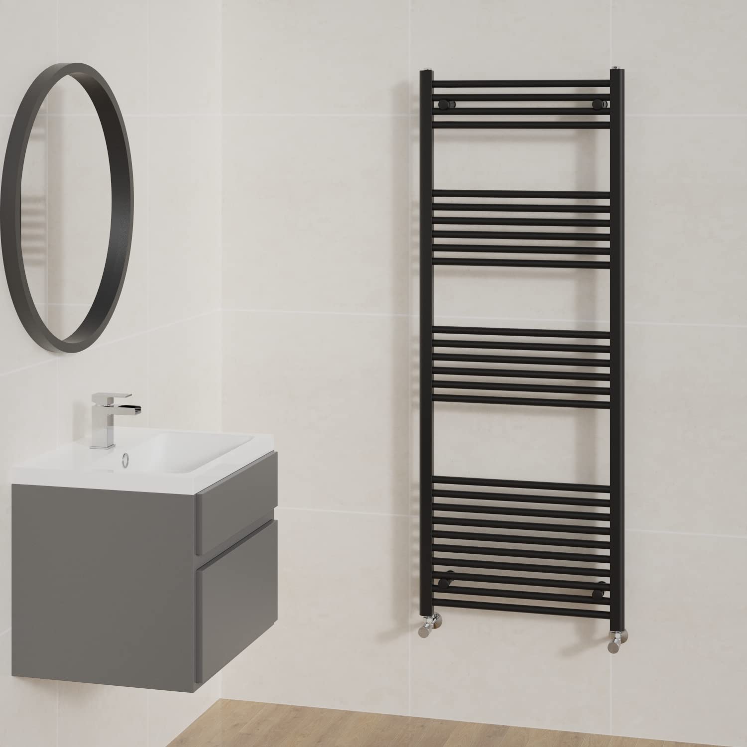 Nrg Black Straight Bathroom Heated Towel Rail Radiator Central Heating Ladder Rad Warmer 1600X600mm