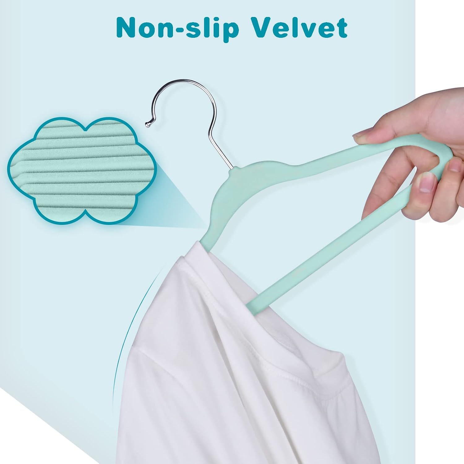 BAGAIL 50 Pack Kids Velvet Hangers 14 Inches Children's Clothes Hangers Non-Slip Baby Hangers for Infant/Toddler (Mint) image 4