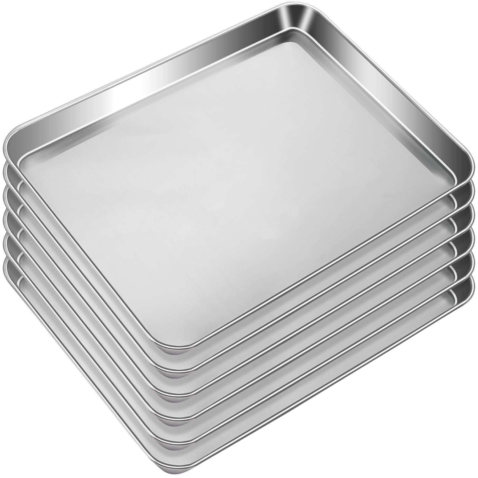 Tivcck 6 Pcs Baking Sheet,Stainless Steel Cookie Sheet,Metal Baking Pan Oven Tray,Commercial Sheet Pan for Oven Baking,Mirror Finish,Easy Clean & Dishwasher Safe,(16x12x1 Inch)