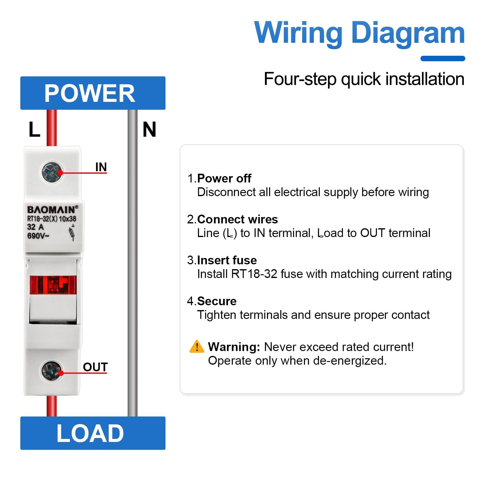 Baomain 5-Pack DIN Rail Fuses - UL Recognized -6 Baomain 5-Pack DIN Rail Fuses - UL Recognized -6