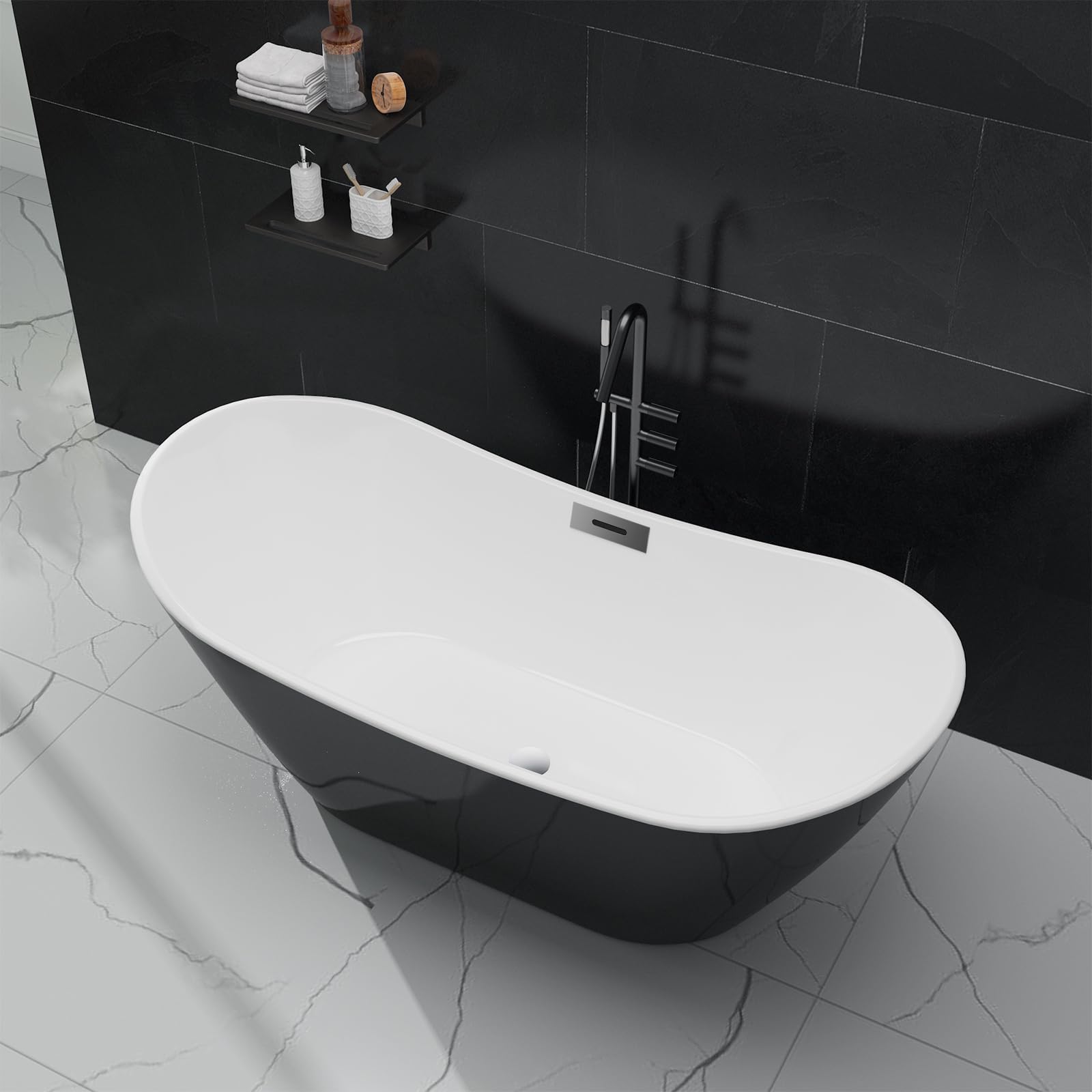 67" Acrylic Freestanding Bathtub, Acrylic Soaking Bathtub with Matte Drain and Overflow, Modern Square Tub with Deep Ergonomic Design, Double-Walled Insulation for Bathroom Relaxation, CUPC Certified