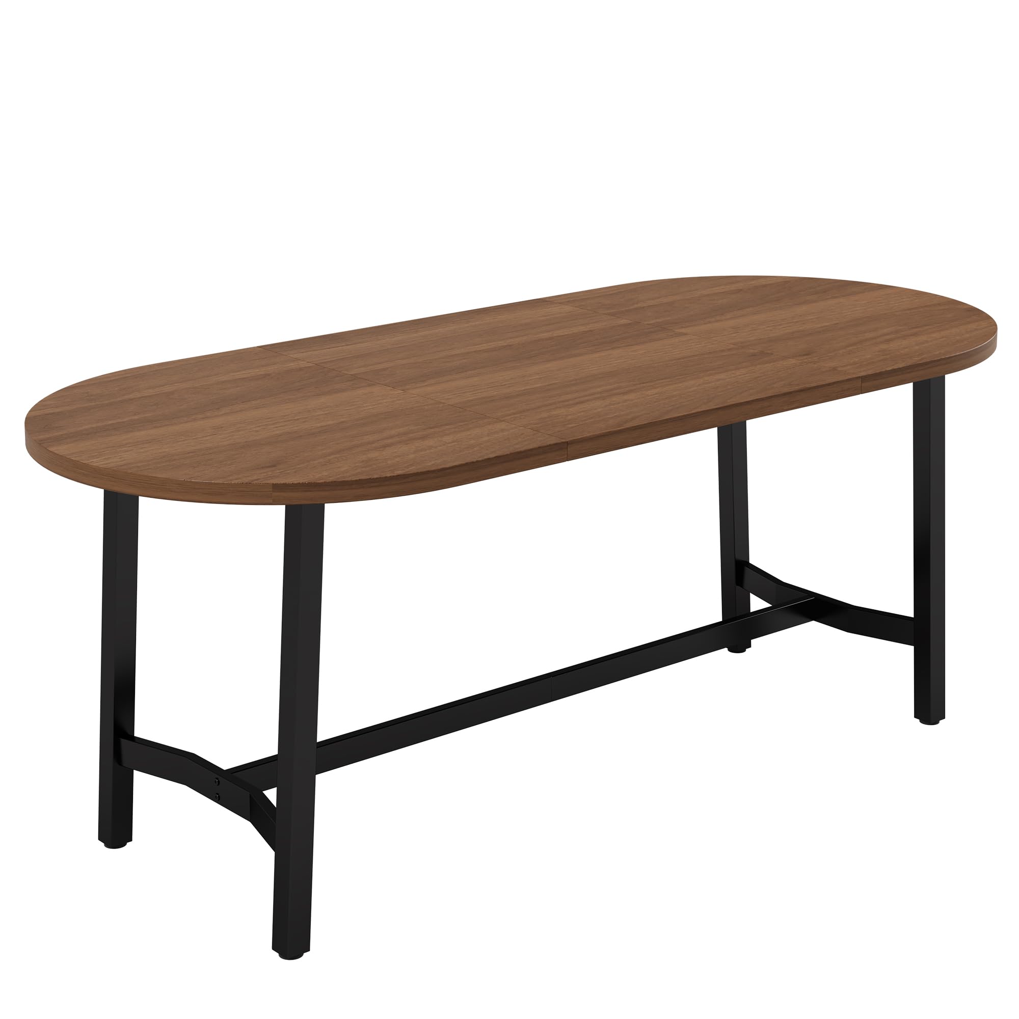Mesa de comedor 180 x 80 x 75 cm, adecuada para 6 – 8 personas, con esquinas redondeadas, estilo sencillo, patas de mesa de hierro, color nogal, nogal