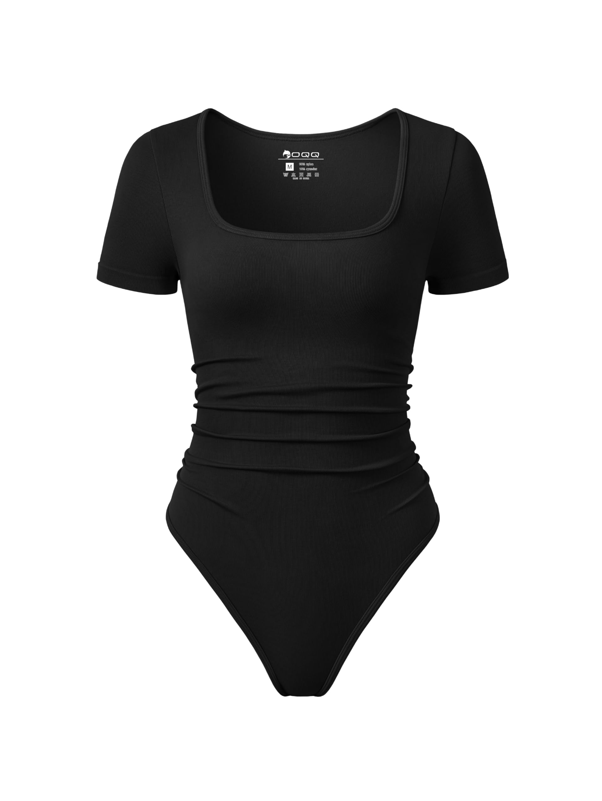 oqq Womens Ruched Short Sleeve Square Neck Stretch Lounge Travel Bodysuit-picture-27