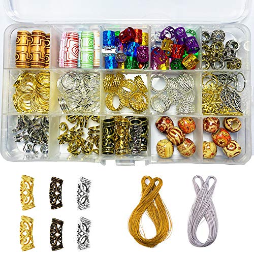 218pcs Dreadlock Beads Braid Accessories Metal Hair Cuffs Hair Rings Braid Hair Loop Clips Hair Jewelry for Braiding Hair Decoration
