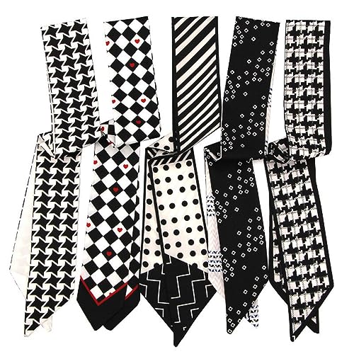 QTMY 5 Pack Purse Scarf for Bags Silk Head Scarf for Hair Handbag Women Scarfs Band Hair Neck Scarves Fashion Gifts,92
