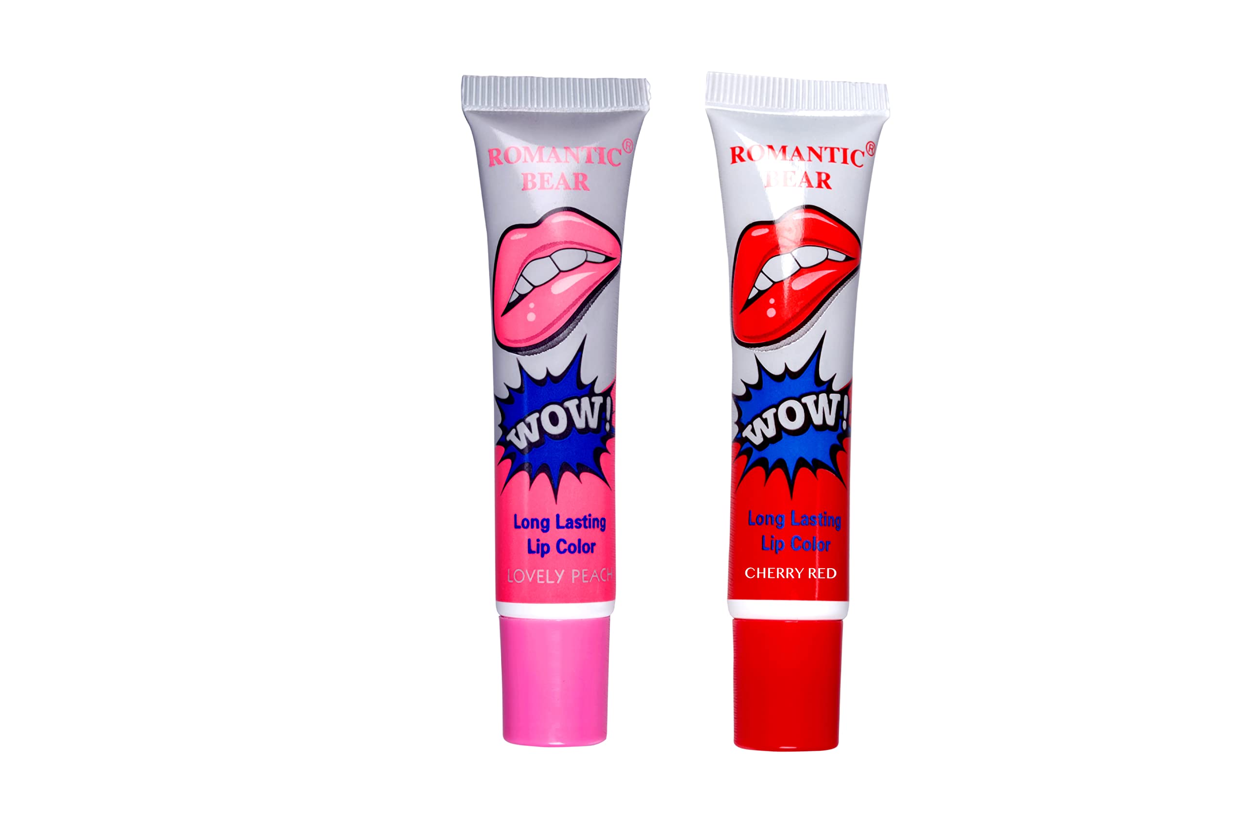 Pink Shimmer Romantic Bear Lip & Cheek Tint Duo - Sexy Red & Lovely Peach | Shimmery Blush & Lip Stain, Cute Bear-Shaped, Long-Lasting, Vegan, Moisturizing, Non-Sticky, Perfect for Natural Glow & Everyday Makeup ( Pack Of 2 )