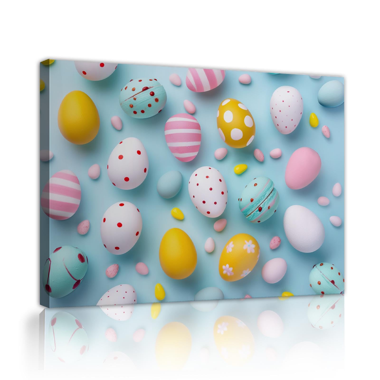 YUNART Ostern Home Decor Rahmen Schokolade Ostereier Leinwand Wand Kunstdruck Blau Macarons Poster Dessert Shop Wanddekoration bereit zum Aufhängen 70x90cm Innenrahmen