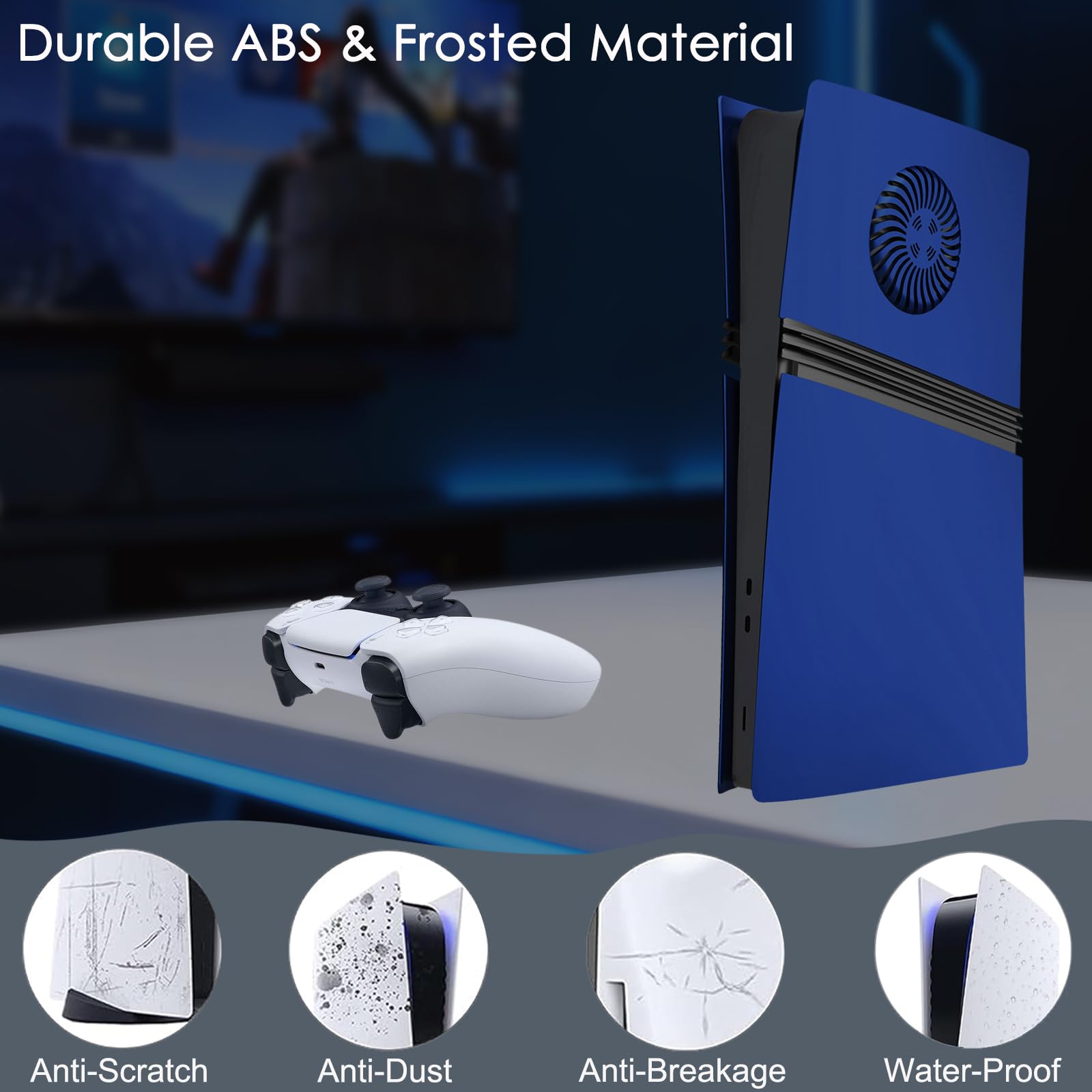für PS5 Pro Frontblende mit Kühlungsöffnungen, Stoßfeste Frontplatten Staubdicht und Kratzfest, zum Aufstecken für PlayStation 5 Pro Digital Console Frontplatte, Einfache Installation (Blau)