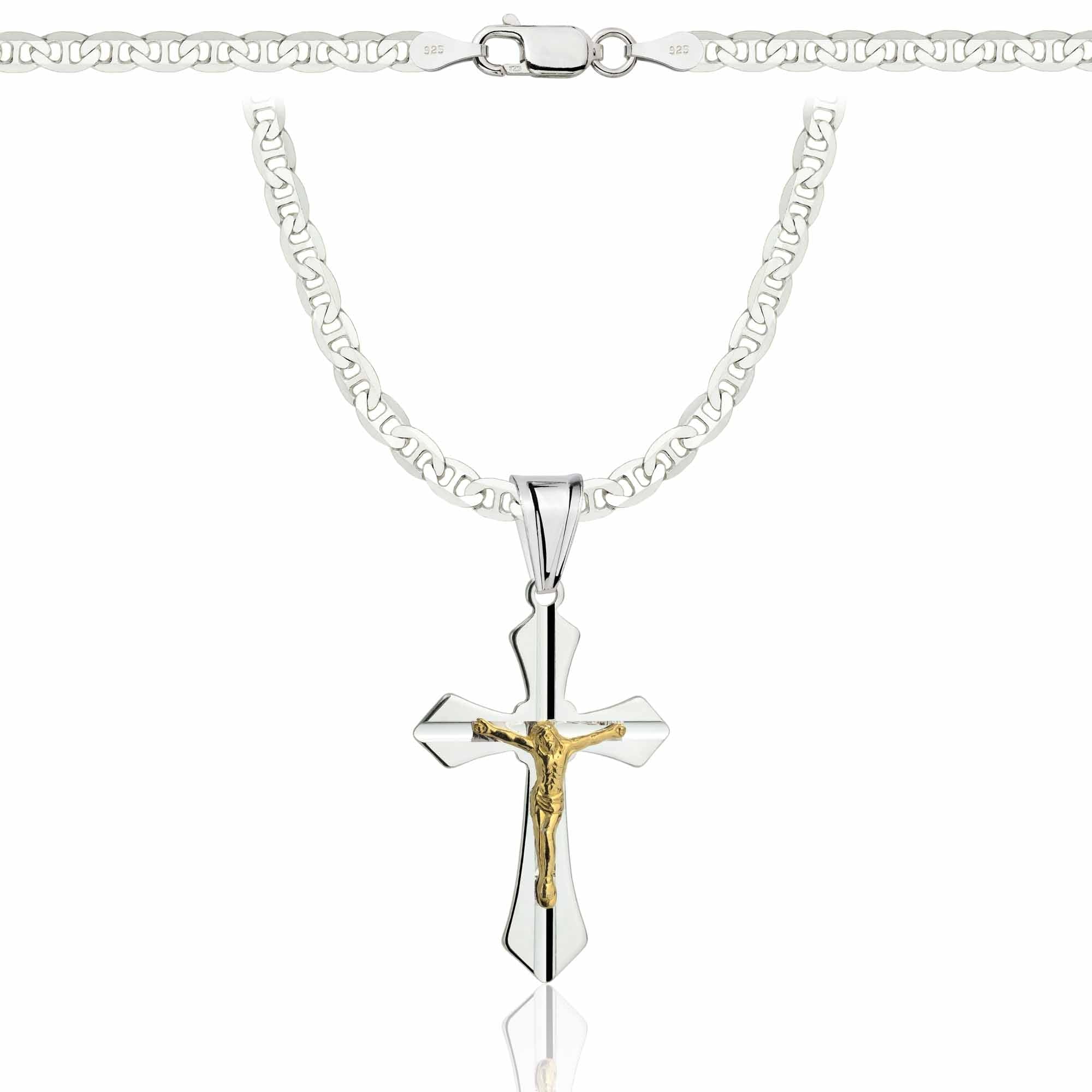 ZELYA Cadena de plata con cruz de plata 925 cadena de eslabones para niñas y niños – Cadena de comunión con cruz de 45 cm, cadena infantil para comunión y bautizo, caja de regalo con grabado, 45 cm