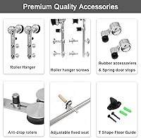 Vista 33 de TSMST Kit de herrajes para puerta corrediza de granero de 6 pies, riel de acero inoxidable de servicio pesado resistente con montaje superior